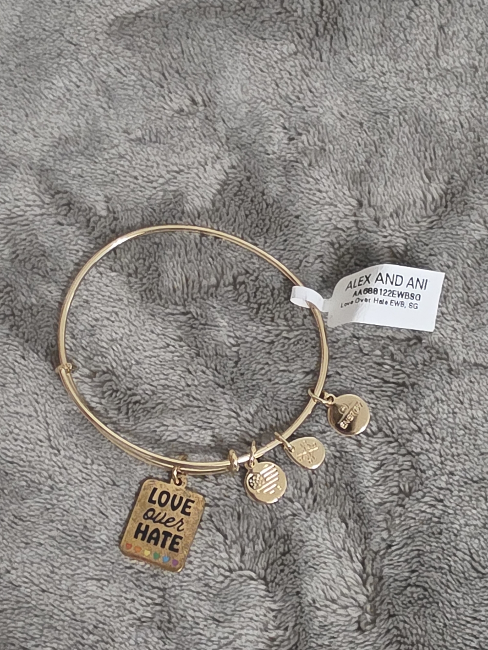 Alex and Ani Gold-tone 'Love Over Hate' Charm Bangle with Multicolor Accents